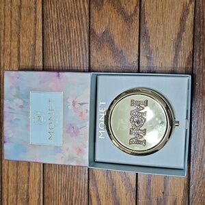 Monet Compact Double Mirror Gold Tone Crystal MOM